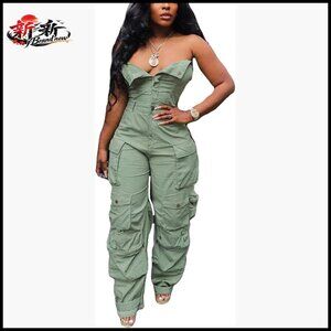 Off Shoulder Tube Denim Cumpsuit Wide Leg Baggy Loose Jean Romper